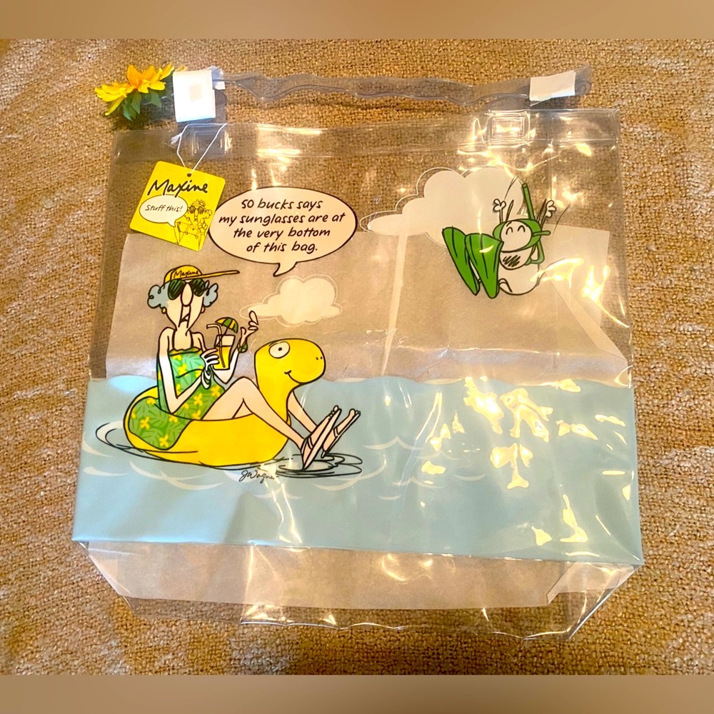 🏝HALLMARK🏝 “MAXINE” STUFF THIS! VTG CLEAR COMIC WATER FLOAT SCENE BEACH BAG🌼